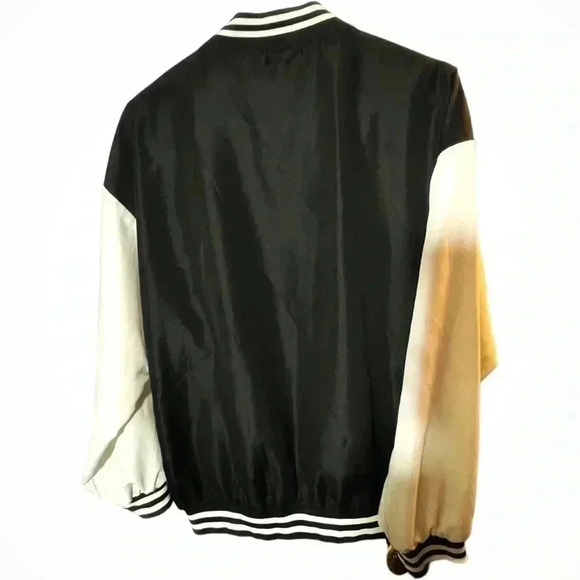 Women's Oversized Baseball Varsity Bomber Jacket with Snap Button Closure size L - Picture 8 of 13